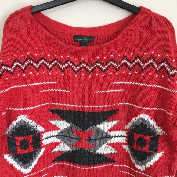 Vintage Ralph Lauren Aztec Southwest Tribal Red Crew Neck Hand Knit sweater L - Picture 5 of 15